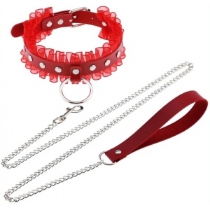 Joy Jewels Lace Metal Ring Collar RED
