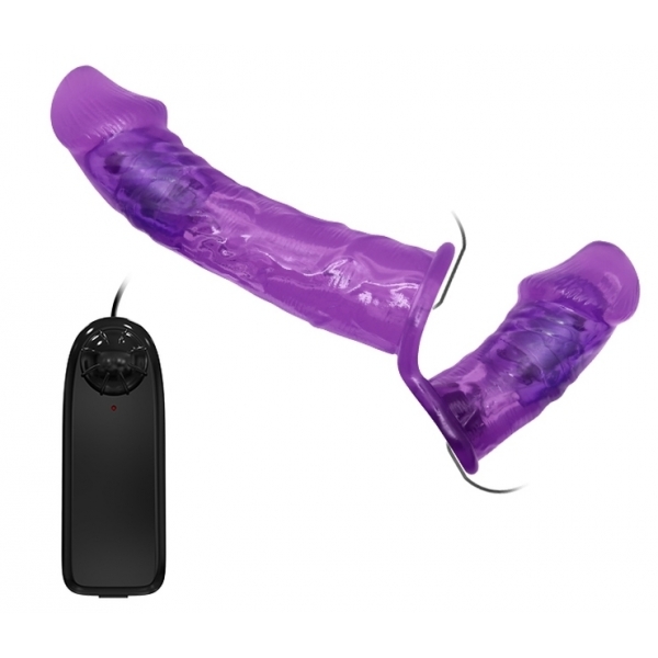 Vibrating Dual Strap On Dildo 17 x 4.3cm Purple