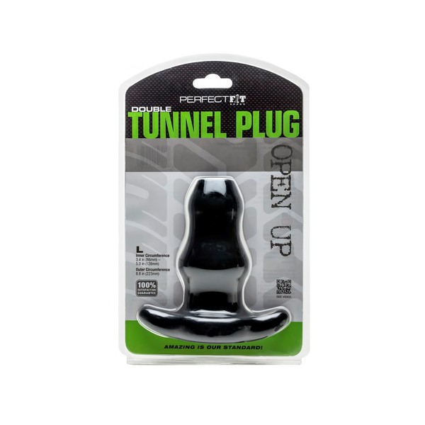 Dubbele tunnelplug zwart groot12 x 7 cm