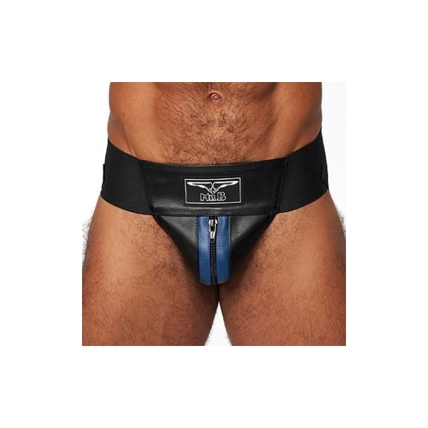 Mister B Leren Jockstrap Zwart-Blauw