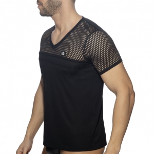 AD Fetish Black Mesh-Striped T-shirt