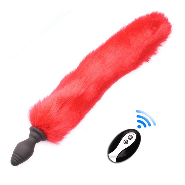 Fox Tail Vibe Vibration Plug 6.5 x 3.2cm - Schwanz 40cm Rot