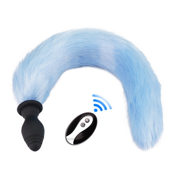 Fox Tail Vibe Plug 6,5 x 3,2 cm Coda 40 cm Blu