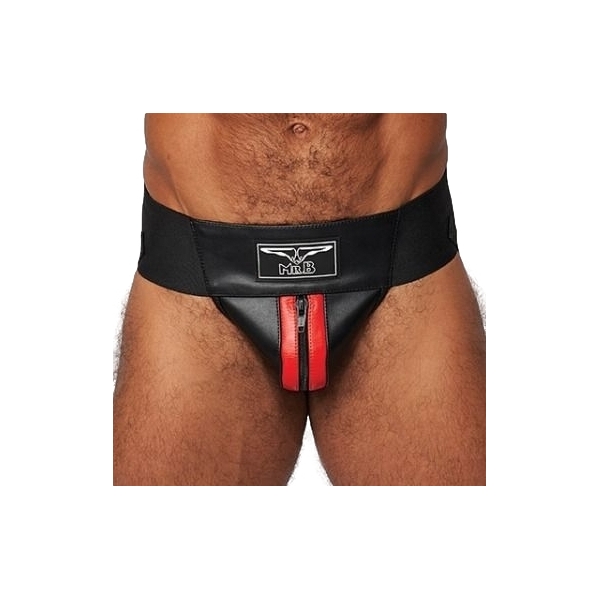 Mister B - Perizoma in pelle nero-rosso