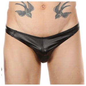 MenSexyWear Pure Black Faux Leather Low Waist Panty