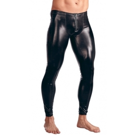 MenSexyWear Pantalón negro con cremallera y aspecto de vinilo