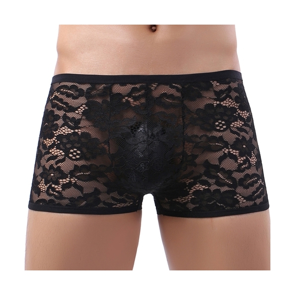 Attractive Lace Gay Low-waist Boxers Men Shorts BLACK