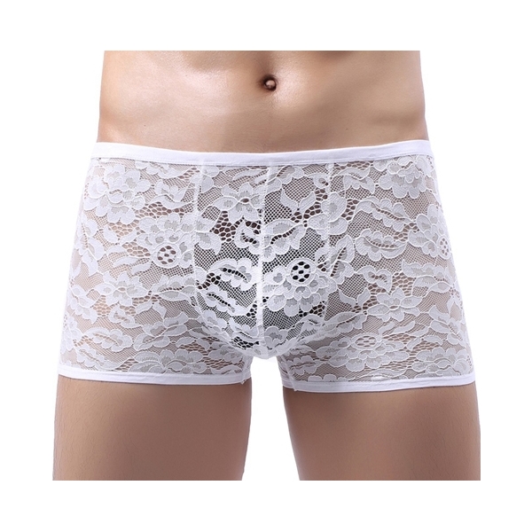 Attractive Lace Gay Low-waist Boxers Men Shorts WHITE