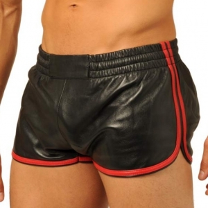 MK Toys Pantalones cortos de cuero Negro-Rojo
