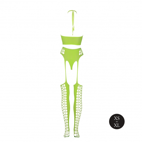 Fluorescent Green 2-Piece Bustier and Suspender Belt Set