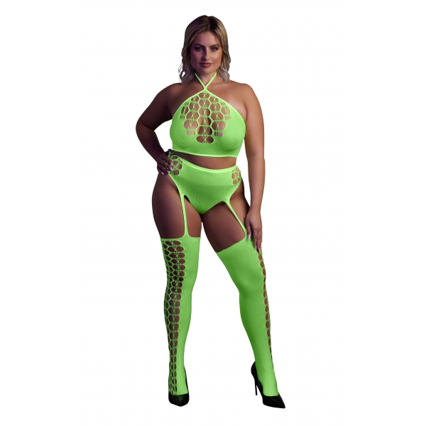 2-Delige Bustier en Jarretelgordel Set Fluogroen