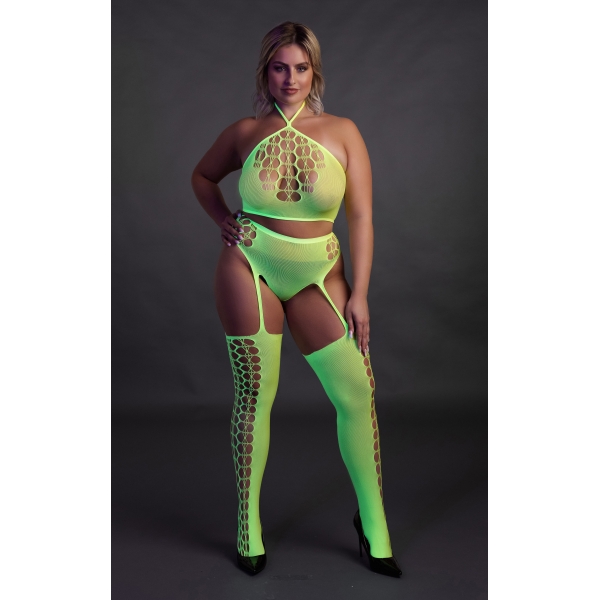 2-Delige Bustier en Jarretelgordel Set Fluogroen