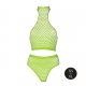 Conjunto de corpete e cueca em malha verde fluorescente