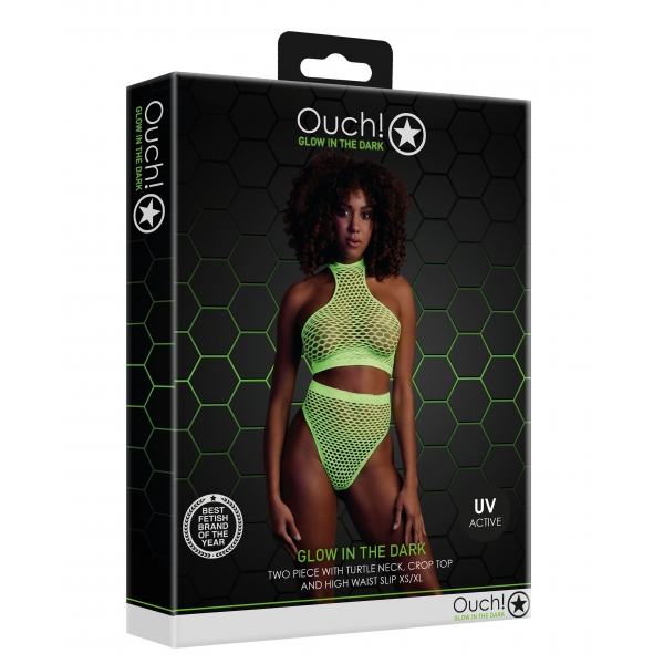 Fluo Green Mesh Bustier and Panty Set