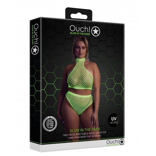 Fluo Green Mesh Bustier and Panty Set