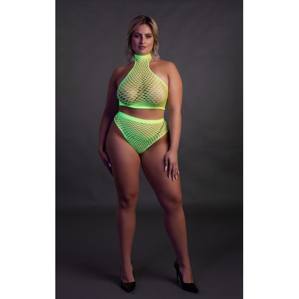 Fluo Green Mesh Bustier and Panty Set