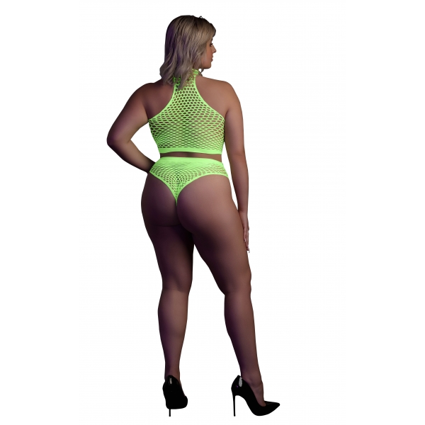 Fluo Green Mesh Bustier and Panty Set