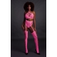 Fluorescent Pink 2-Piece Bustier and Suspender Belt Set