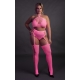 Fluorescent Pink 2-Piece Bustier and Suspender Belt Set