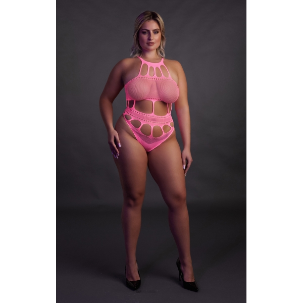 Body mit griechischem Ausschnitt Fluo-Pink