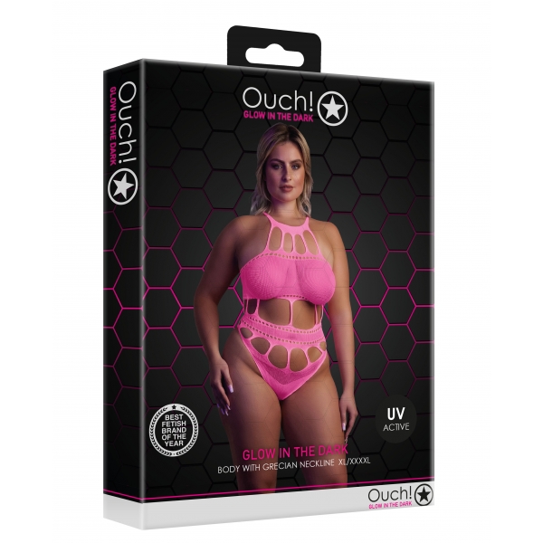 Body mit griechischem Ausschnitt Fluo-Pink