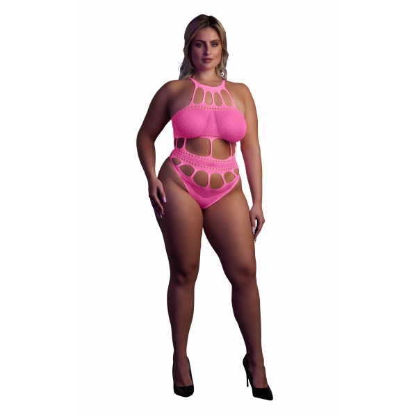 Body mit griechischem Ausschnitt Fluo-Pink