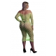 Fluorescent green bustier and off-the-shoulder net dress