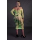 Fluorescent green bustier and off-the-shoulder net dress