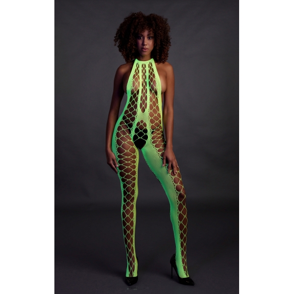 Fluorescerend groen mesh en halter jumpsuit