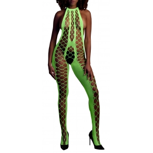 Ouch! Glow Fluorescent Green Mesh and Halter Jumpsuit
