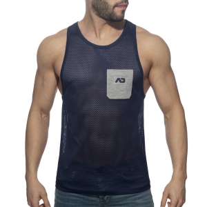 Addicted Mesh Pocket Contrast Tank Top Navy-Gray