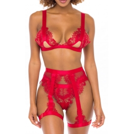 JANET SNAKE PRINT EYELASH LACE 3PC SET WITH KEYHOLES AND WIDE STRAP DETAILS