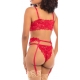 ROSEMARIE SOFT LACE 3-PC SET INCLUDING TRIANGLE CUP BRALETTE WITH GARTERBELT AND MATCHING PANTY