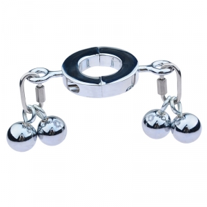 MenSteel Estirador de Bolas de Metal con 4 Bolas Testiculares Grandes M 32mm - Altura 20mm - Peso 640g Plateado