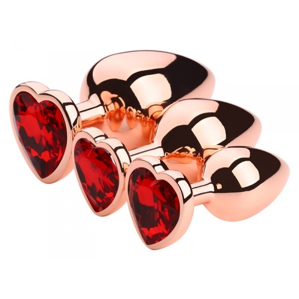 Rose Gold Anal Plug With Heart Diamond RED M