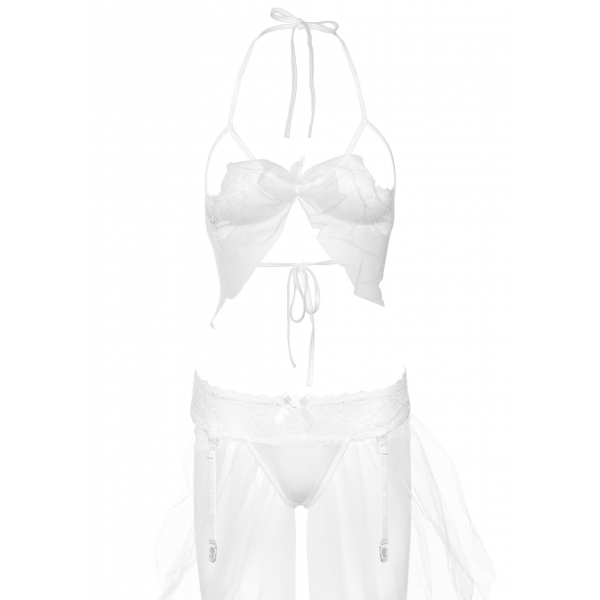 2-Piece Bra and Garter Belt Set White