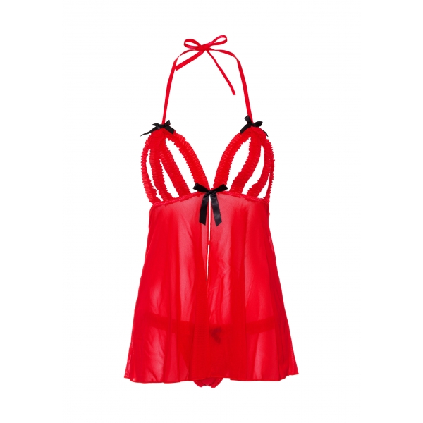 Peek-a-Boo Ruffle Babydoll Red