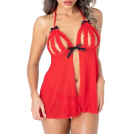 Peek-a-Boo Ruffle Babydoll Red