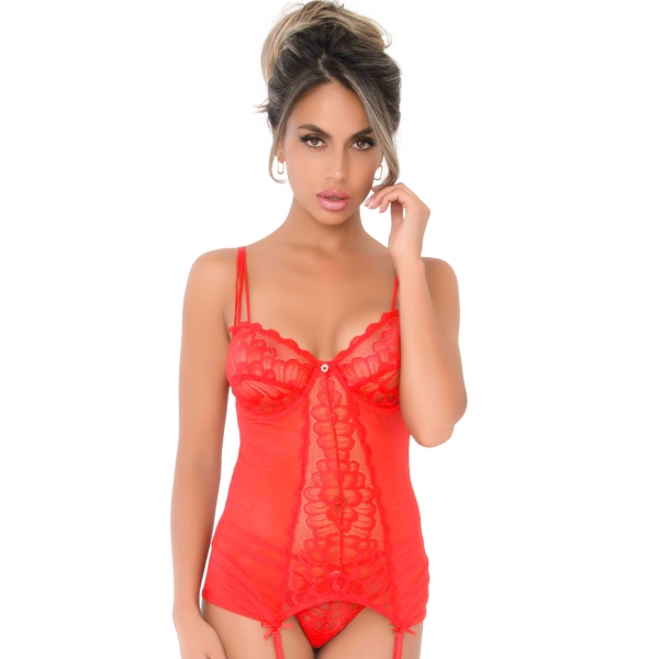 Suspender Belt Lace Cami Red