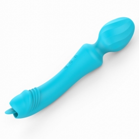 Vibrating Wand with Magic Head Tongue 20cm Turquoise