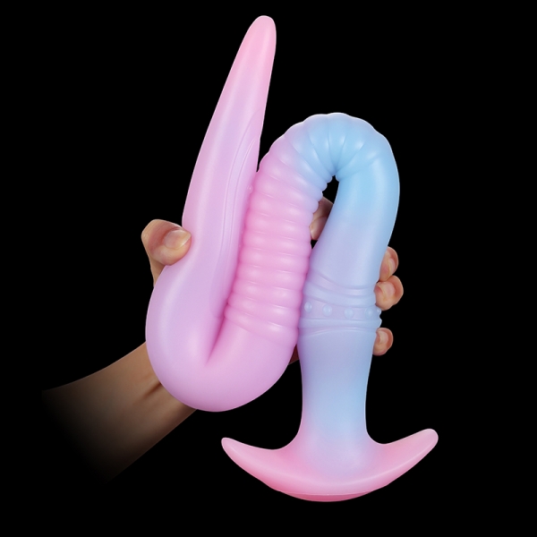 Eel Long Silicone Butt Plug - Luminous BLUE L