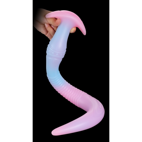 Eel Long Silicone Butt Plug - Luminous BLUE L