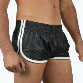 MenSexyWear Calções de couro sintético preto e branco da Sports Line