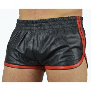 MenSexyWear Calções de couro sintético preto-vermelho da Sports Line