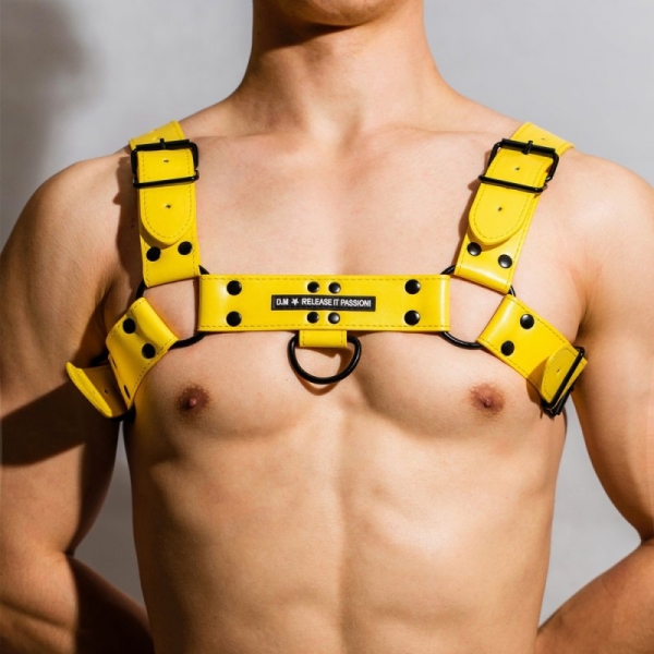 DM Buckle Leather Chest Harness YELLOW