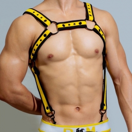 BDSMaster Imbracatura Neo Chest in neoprene nero-giallo