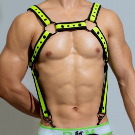 BDSMaster Imbracatura Neo Chest in neoprene nero-verde fluorescente