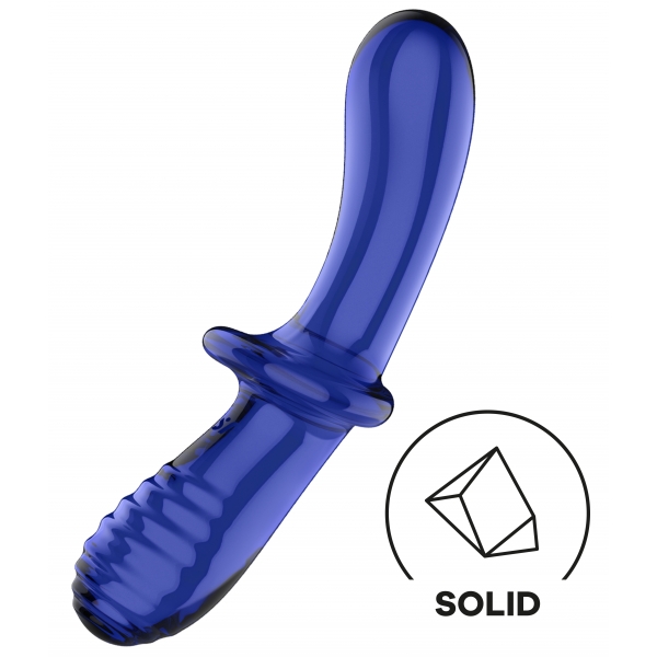 Glazen dildo Dubbel Kristal 18,5 x 3,5cm Blauw