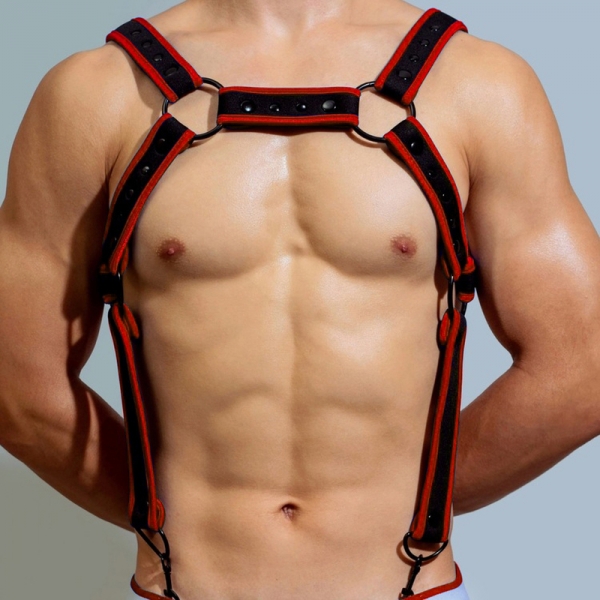 D.M Neoprene Chest Harness with Suspenders RED