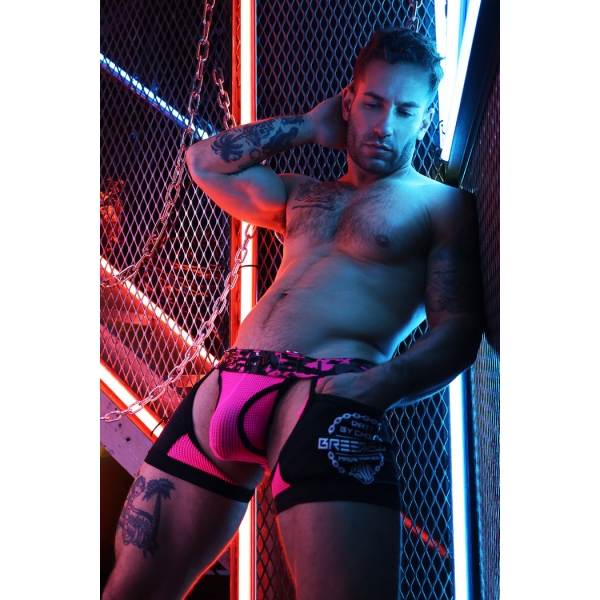 Boxer Bottomless Neo Camo Noir-Rose Neon
